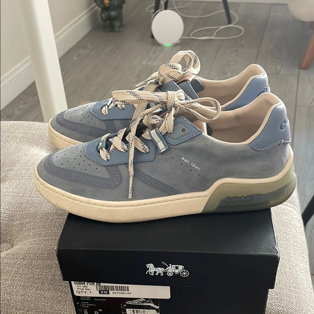 Coach Blue Cream Sneakers Stylish Comfort - Picture 2 of 8